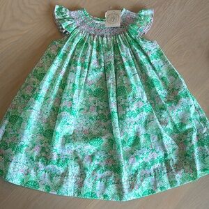 Sandy Smocked Dress - Angel Sleeve Belmont Blooms/Hamptons Hot Pink